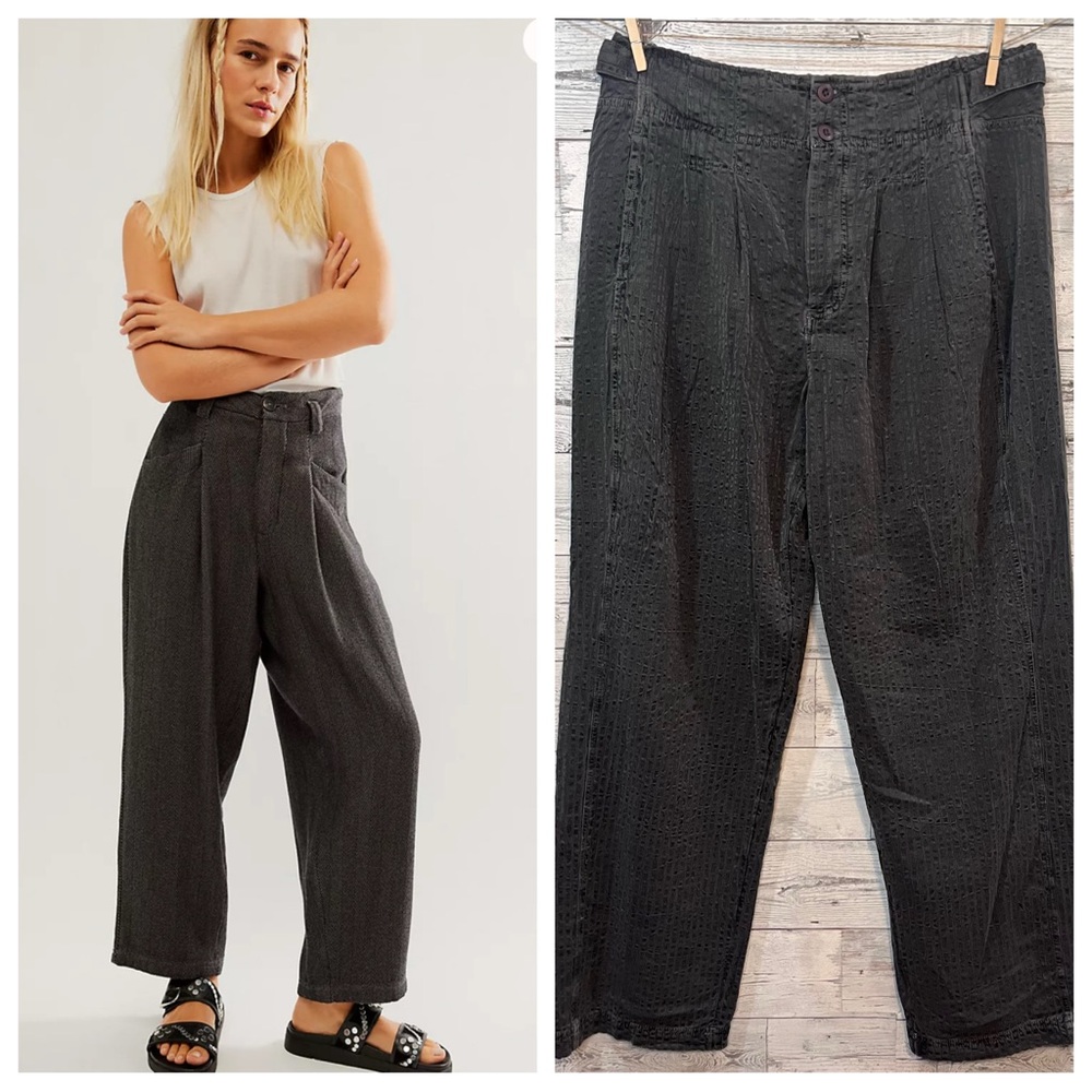 Free People Black Wide Leg Eyelet Pants